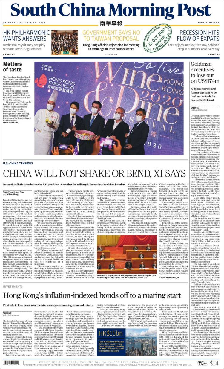 Portada de South China Morning Post (China)