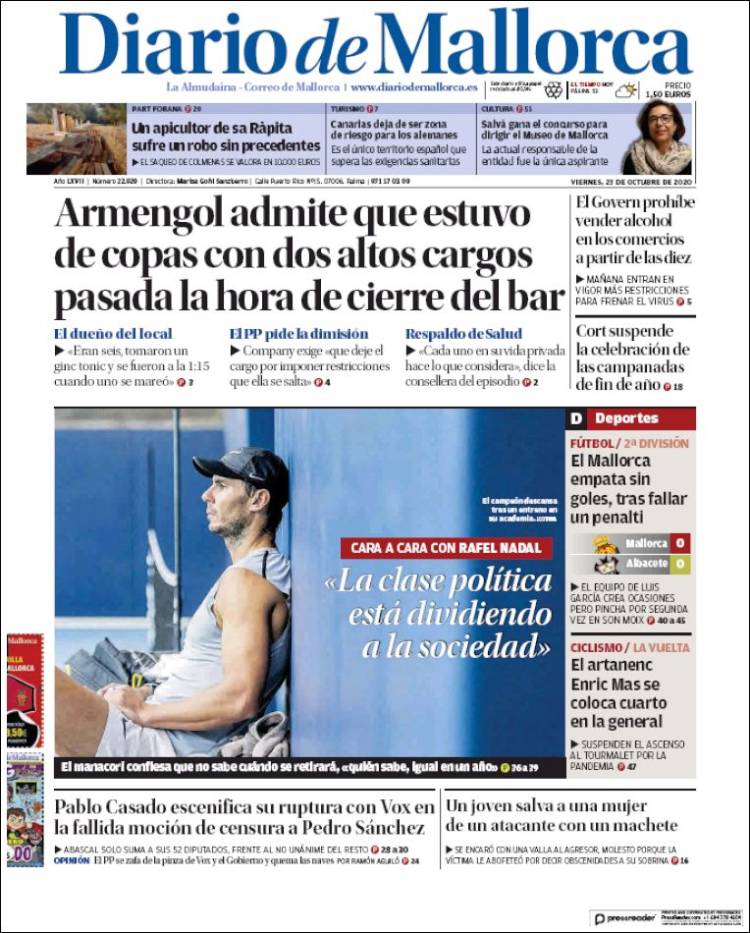 Portada de Diario de Mallorca (España)