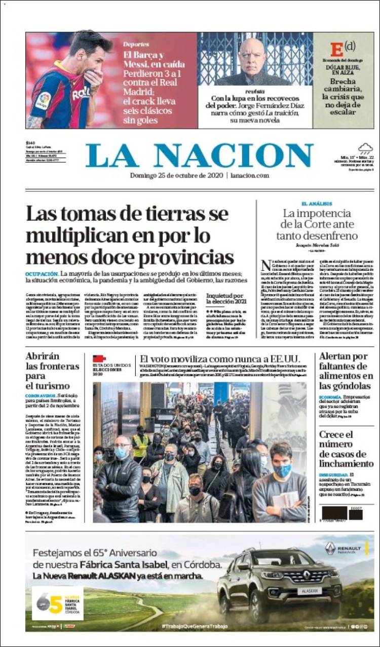 Portada de La Nación (Argentina)