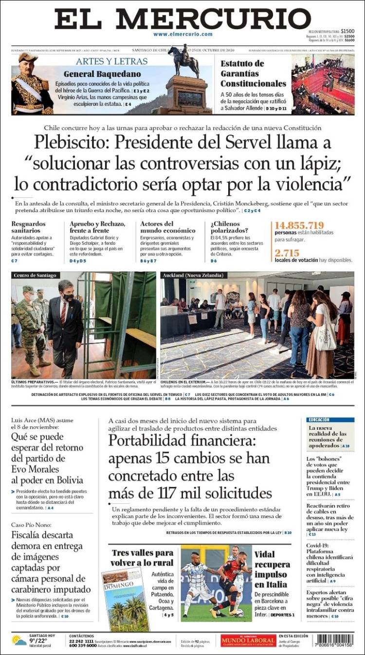 Portada de El Mercurio (Chile)