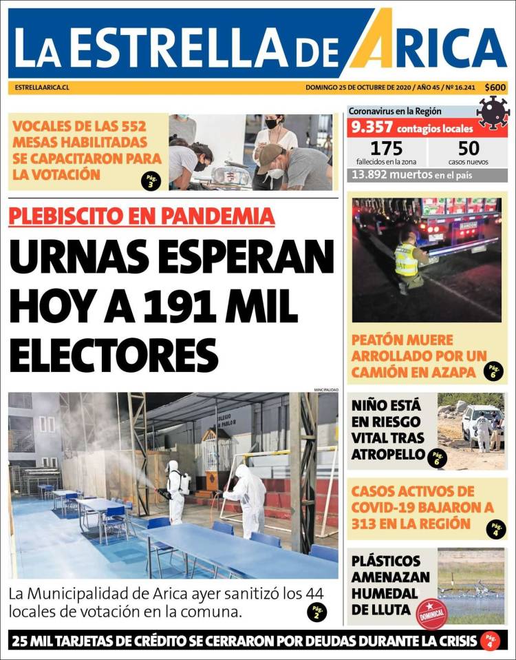Portada de La Estrella de Arica (Chile)