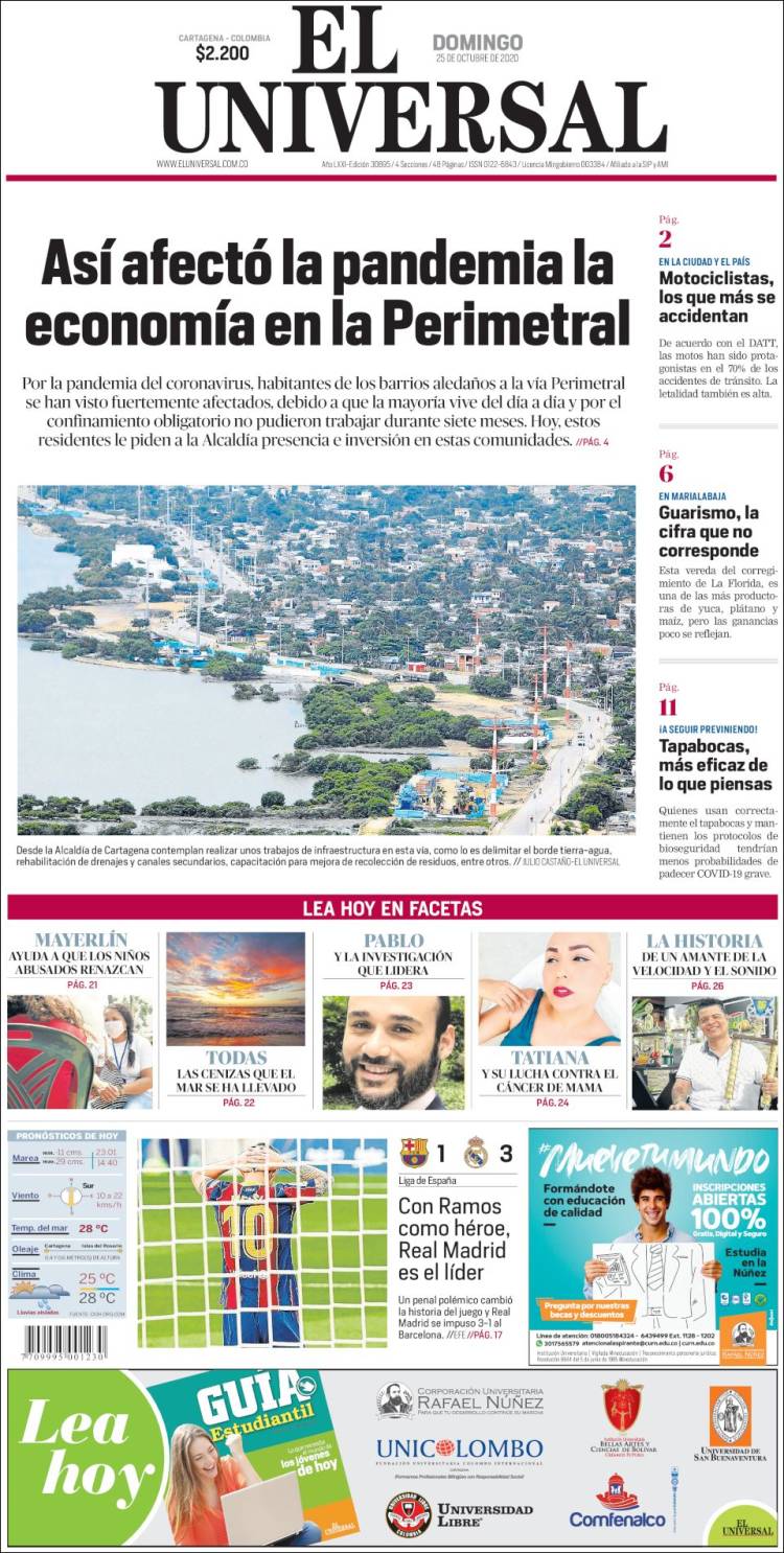 Portada de El Universal (Colombia)
