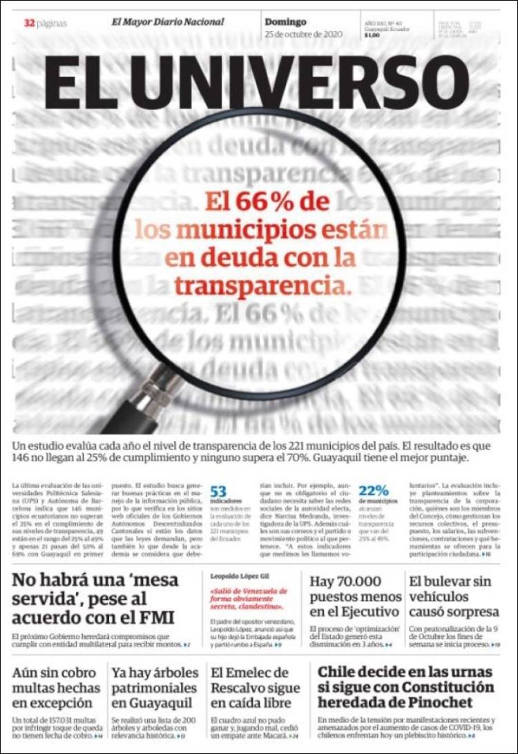 Portada de El Universo - Ecuador (Ecuador)