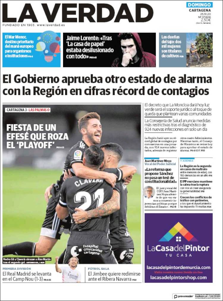 Portada de La Verdad de Cartagena (Espa&ntilde;a)