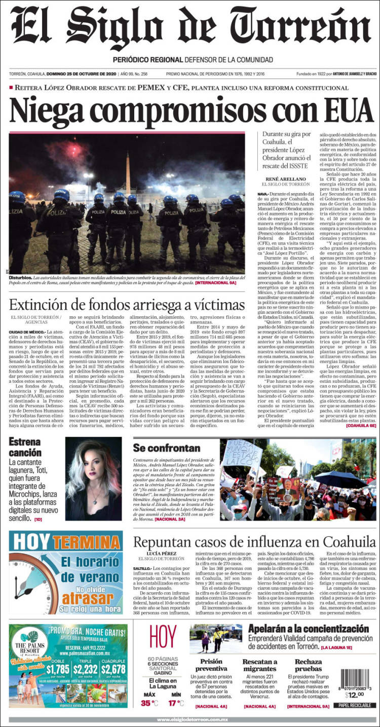 Portada de El Siglo de Torreon (M&eacute;xico)