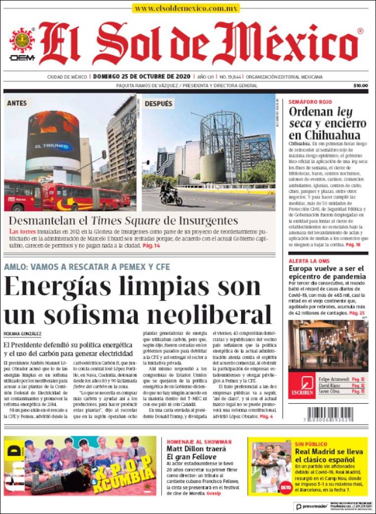 Portada de El Sol de México (M&eacute;xico)
