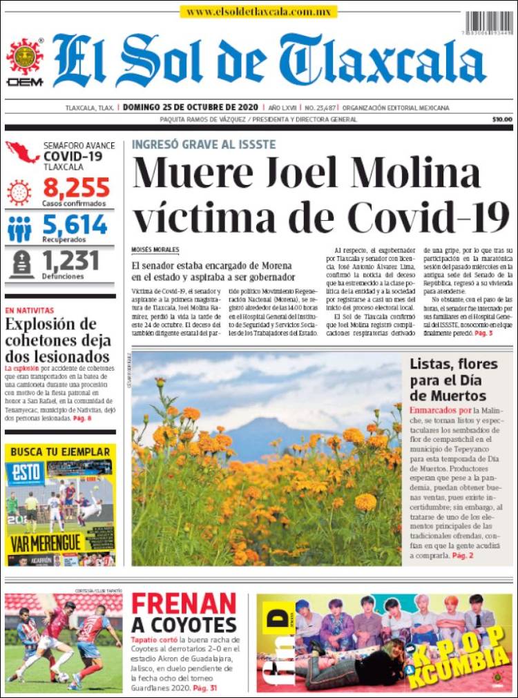 Portada de El Sol de Tlaxcala (M&eacute;xico)