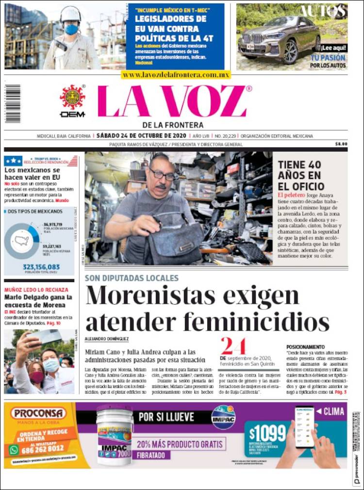 Portada de La Voz de la Frontera (M&eacute;xico)