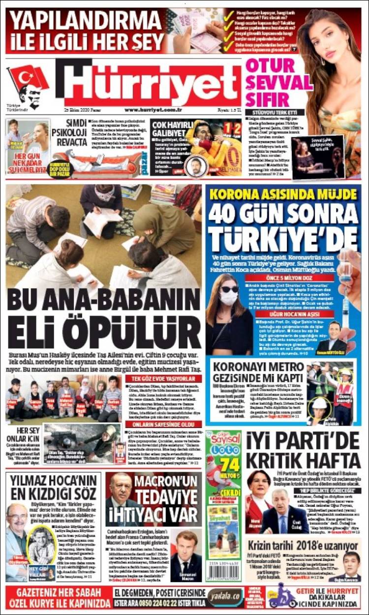 Portada de Hürriyet (Turqu&iacute;a)