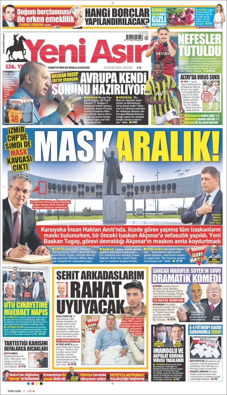 Portada de Yeni Asır (Turqu&iacute;a)