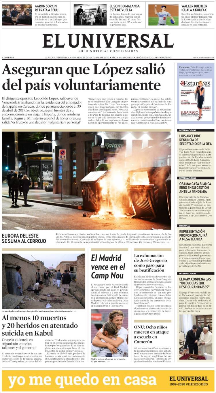 Portada de Universal (Venezuela)