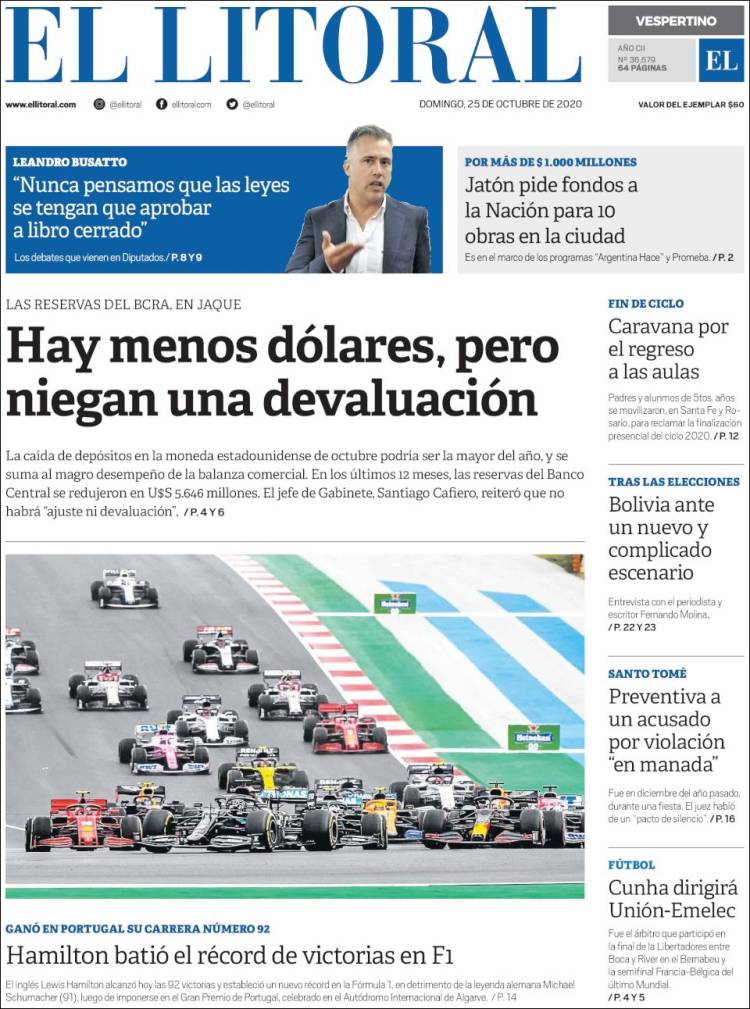 Portada de Diario El Litoral (Argentina)