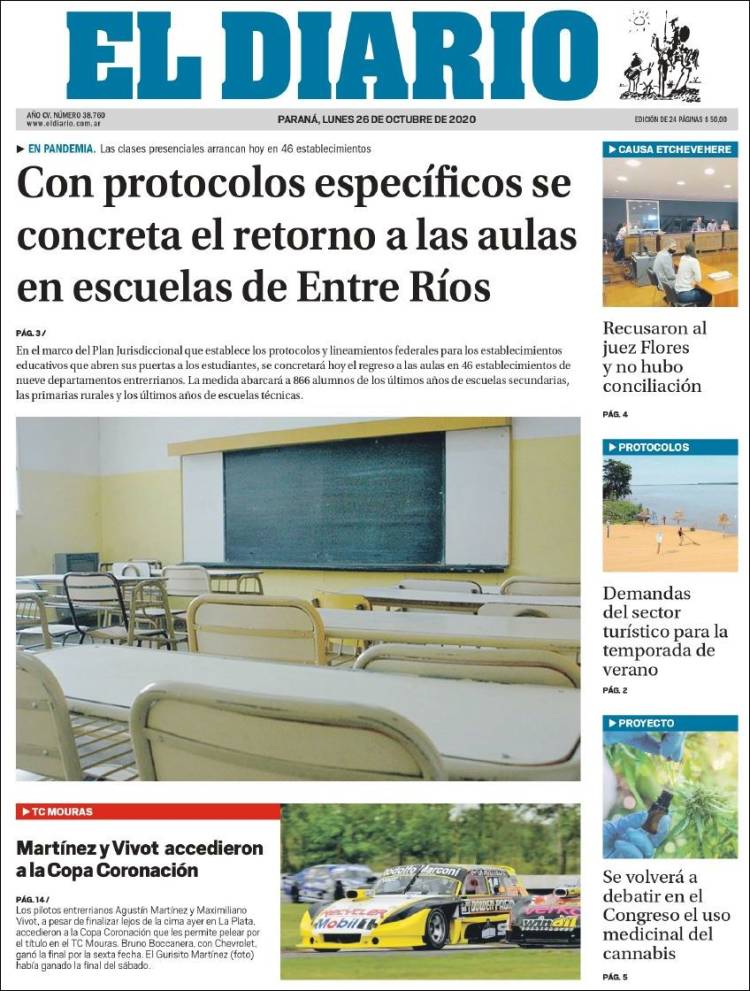 Portada de El Diario de Paraná (Argentina)