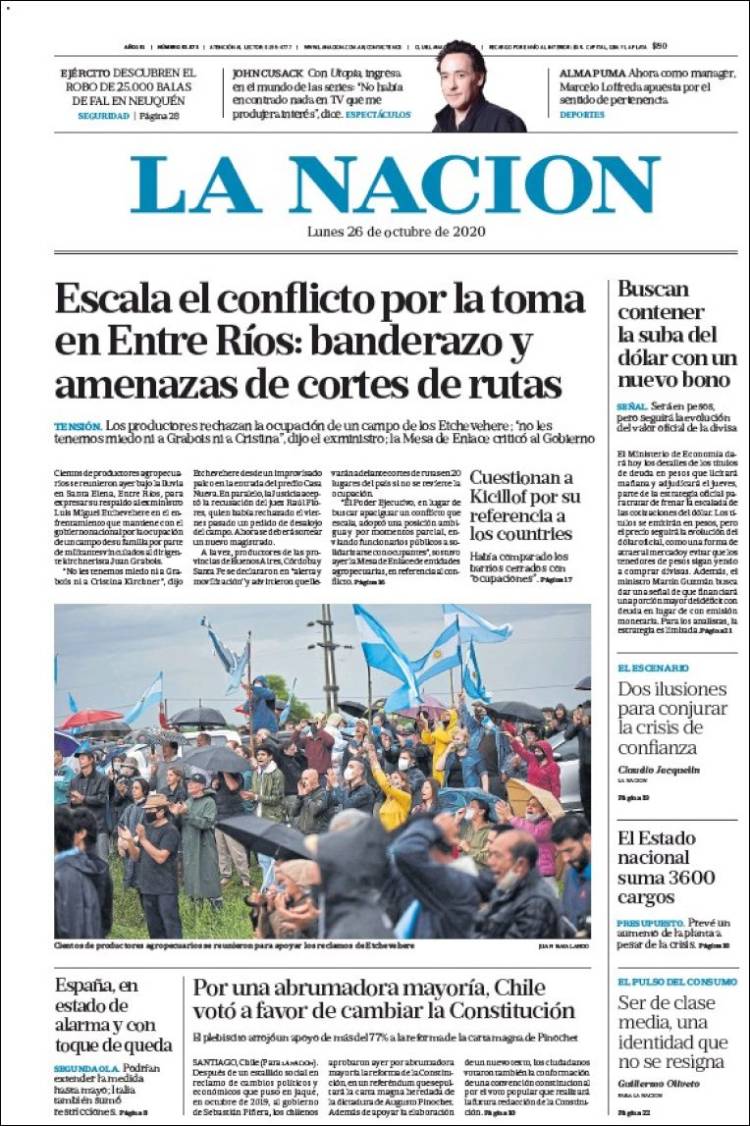 Portada de La Nación (Argentina)