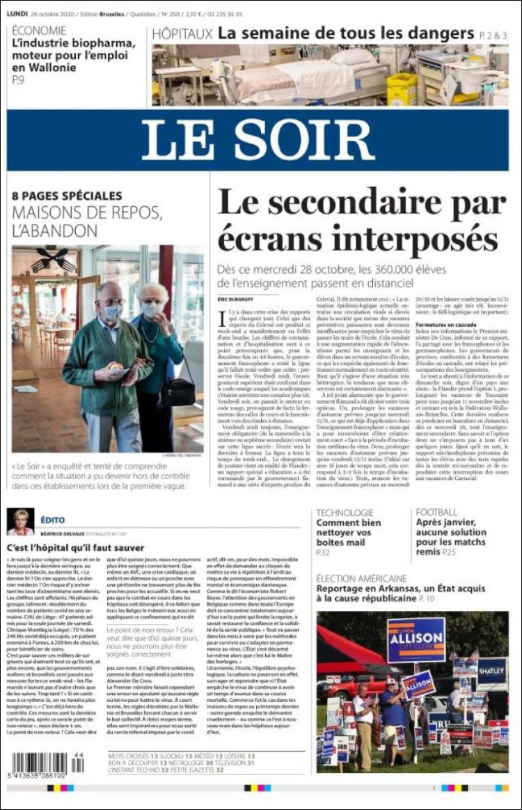 Portada de Le Soir (B&eacute;lgica)