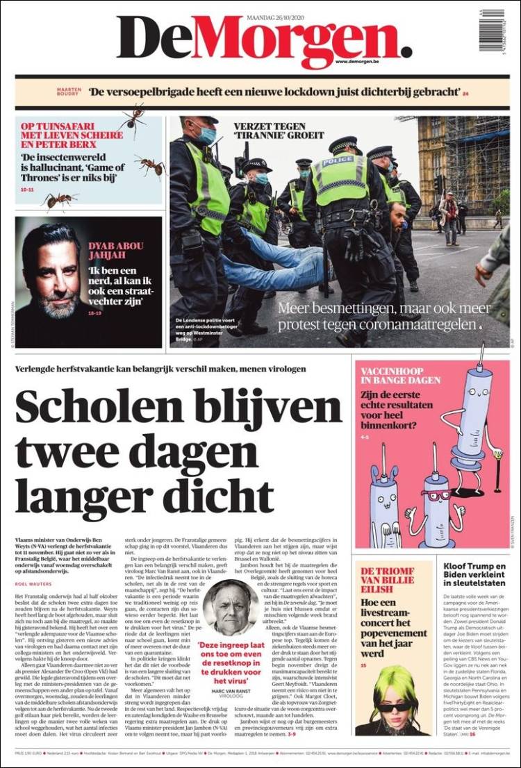 Portada de De Morgen (B&eacute;lgica)