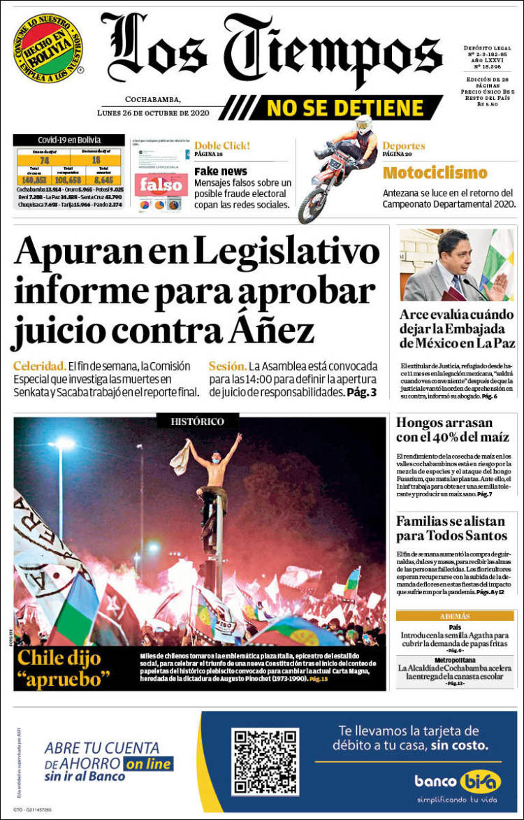 Portada de Los Tiempos (Bolivia)