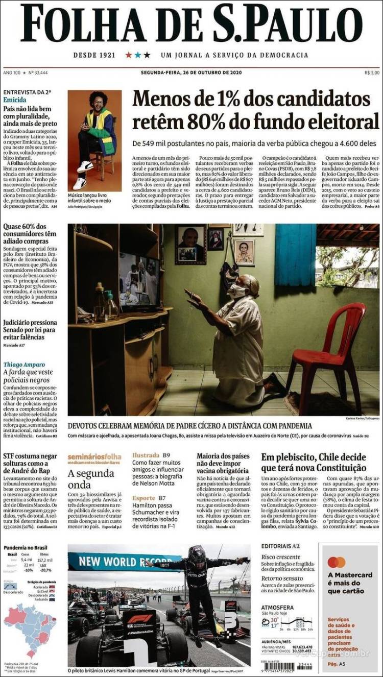 Portada de Folha de São Paulo (Brasil)