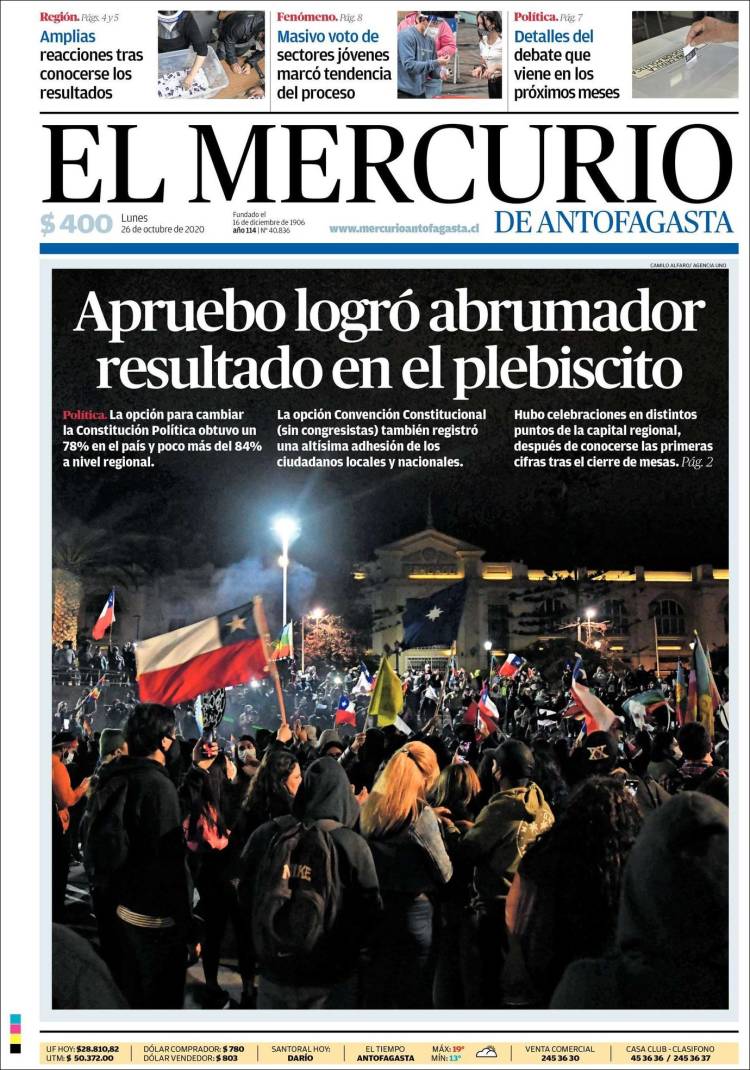 Portada de El Mercurio de Antofagasta (Chile)
