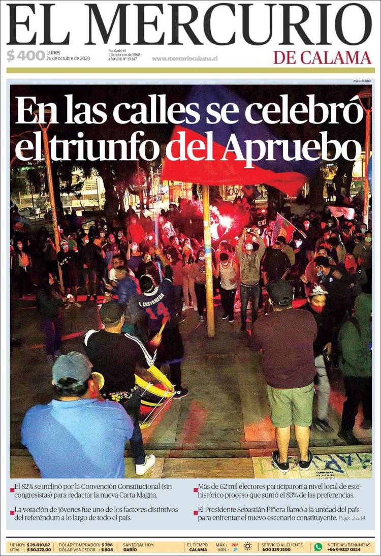 Portada de El Mercurio - Calama (Chile)
