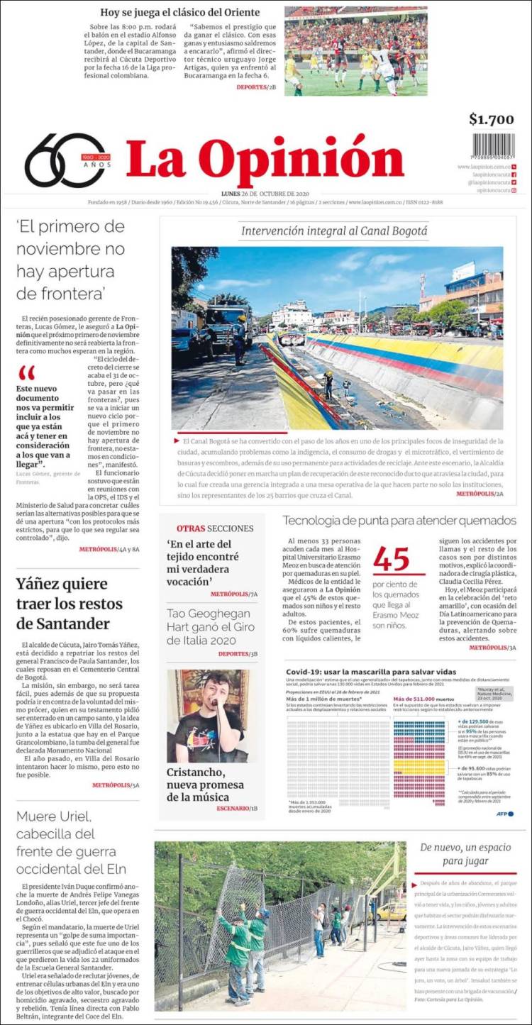 Portada de Diario La Opinion (Colombia)