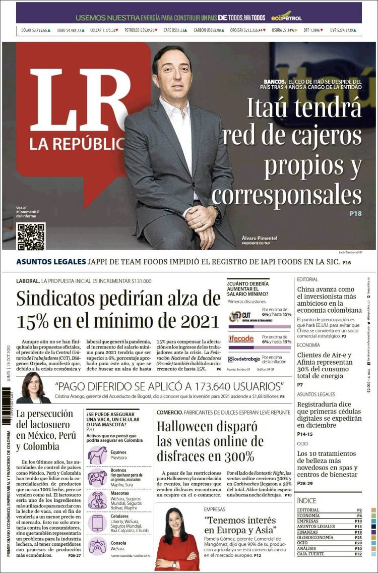 Portada de La Republica (Colombia)
