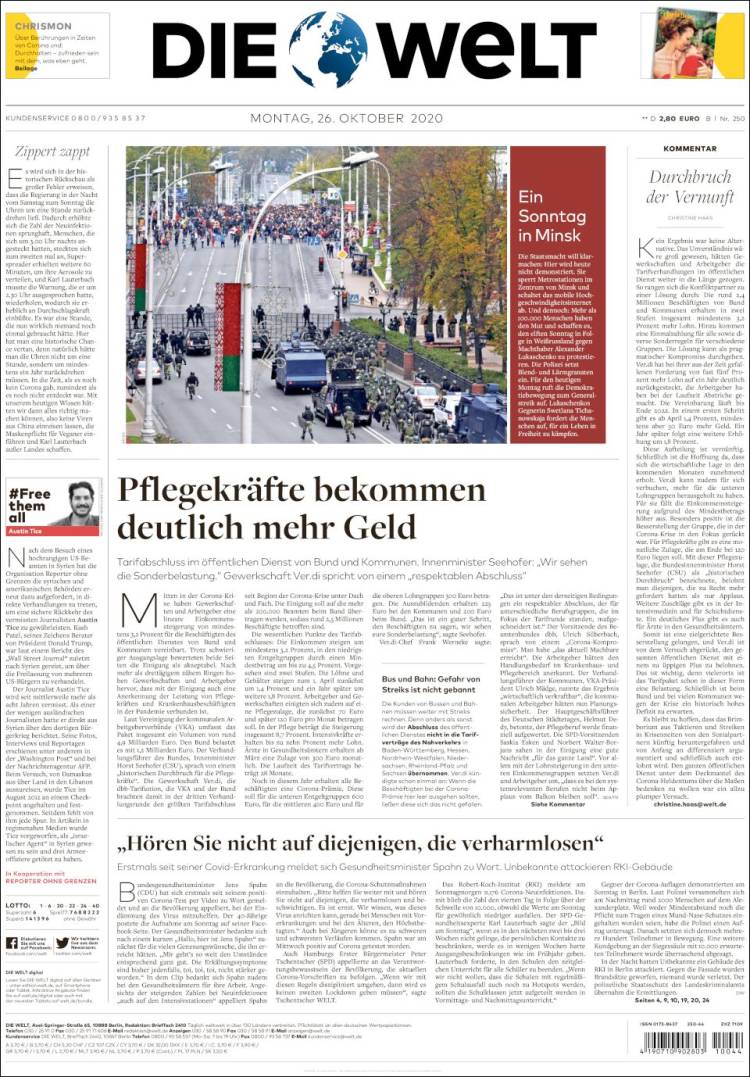 Portada de Die Welt (Alemania)