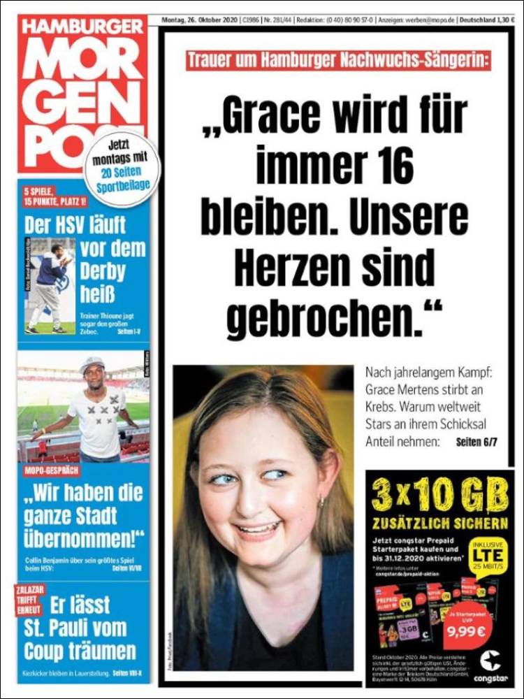 Portada de Hamburger Morgenpost  (Alemania)