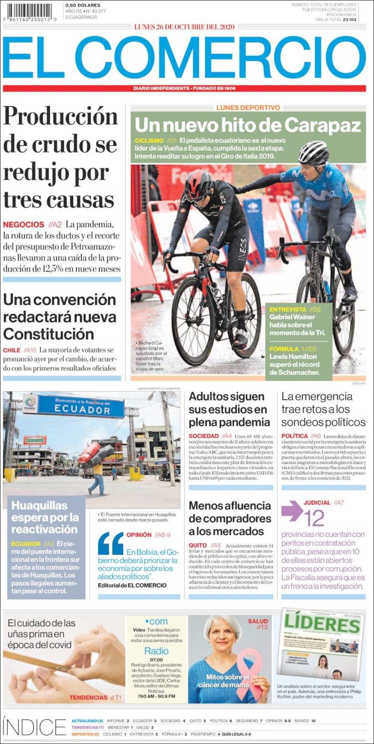 Portada de El Comercio (Ecuador)