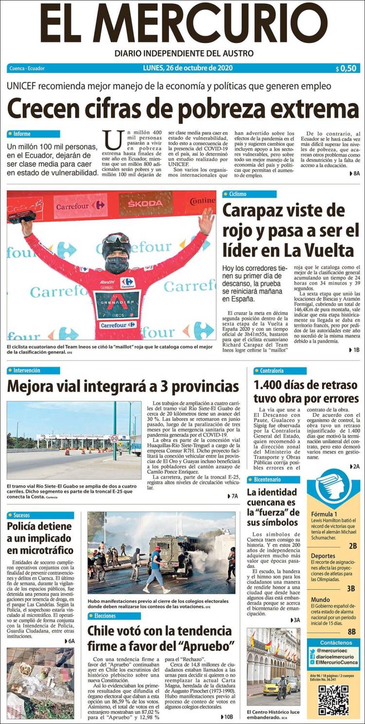 Portada de Diario El Mercurio (Ecuador)