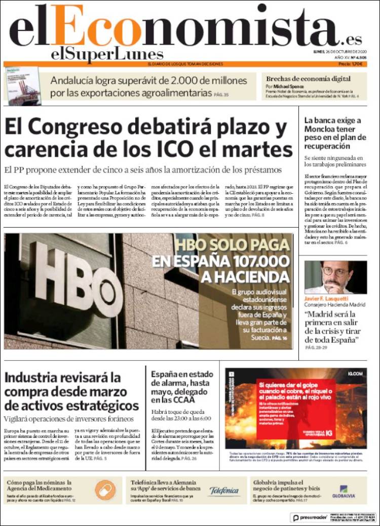 Portada de El Economista (Espa&ntilde;a)