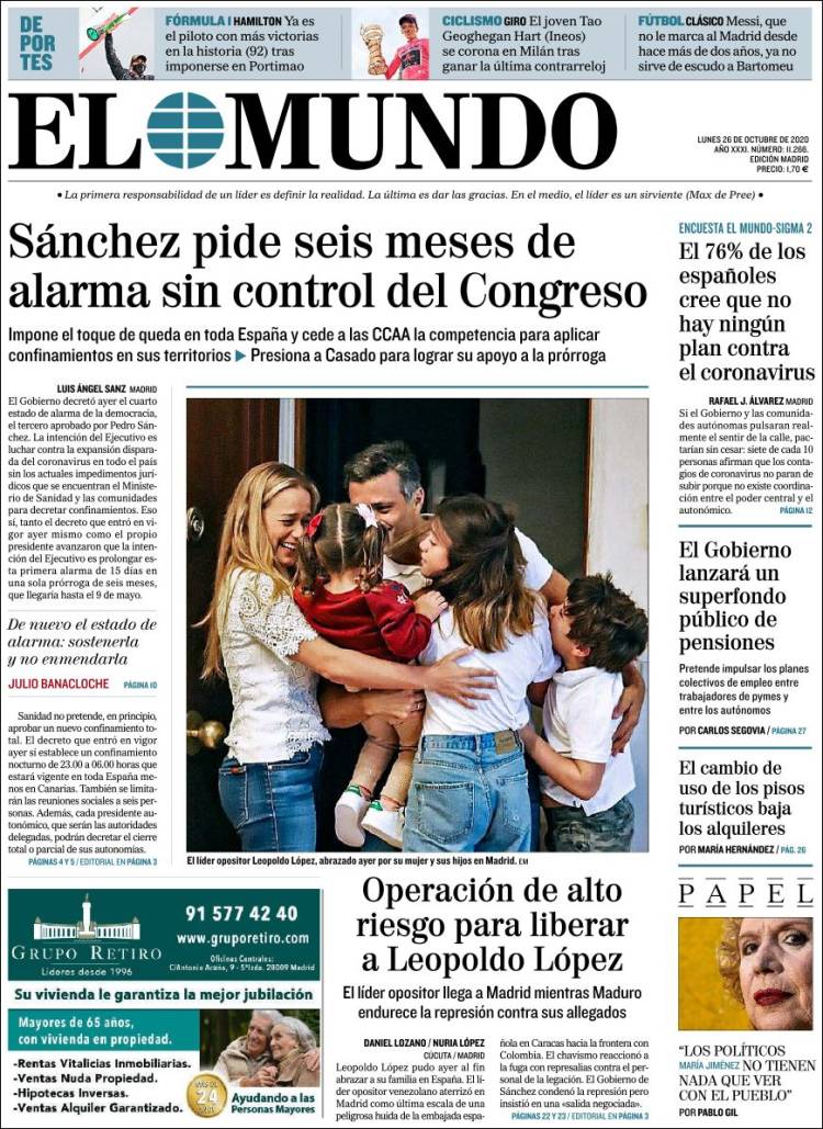 Portada de El Mundo (Espa&ntilde;a)