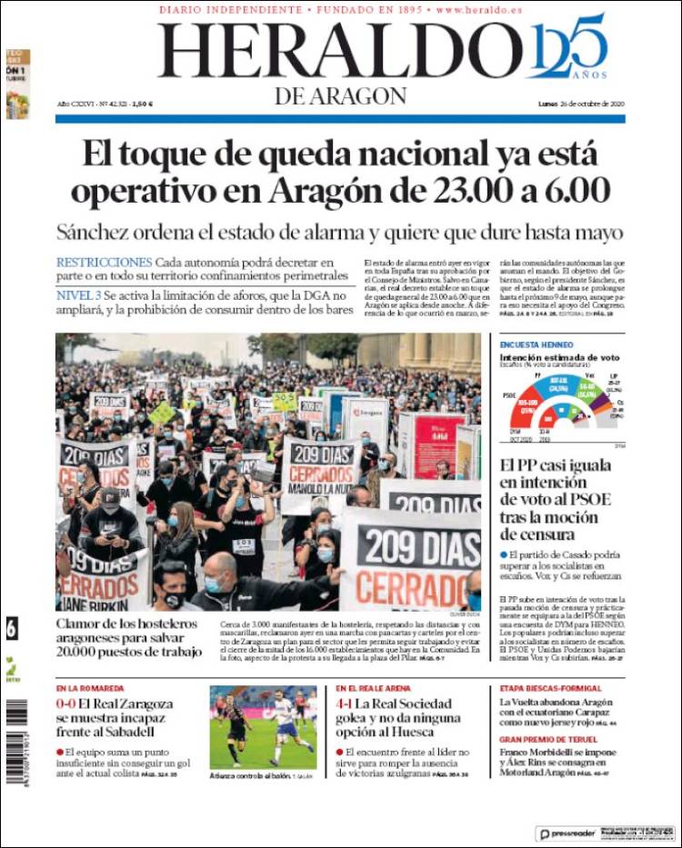 Portada de Heraldo de Aragón (Espa&ntilde;a)