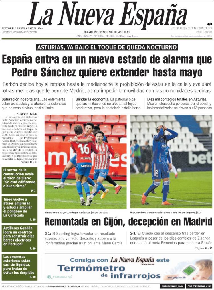 Portada de La Nueva España (Espa&ntilde;a)