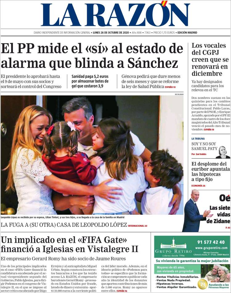 Portada de La Razón (Espa&ntilde;a)