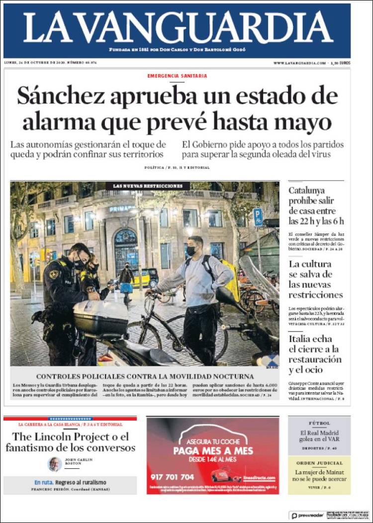 Portada de La Vanguardia (Espa&ntilde;a)