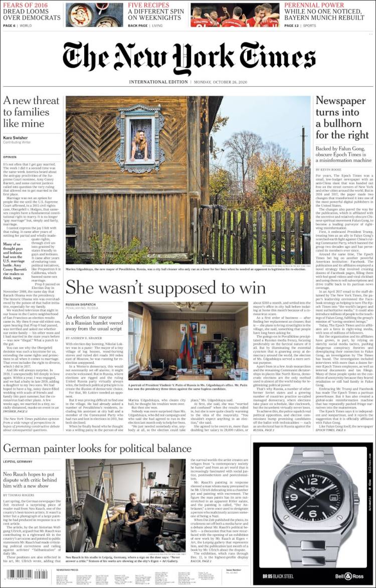 Portada de International New York Times (Europa)