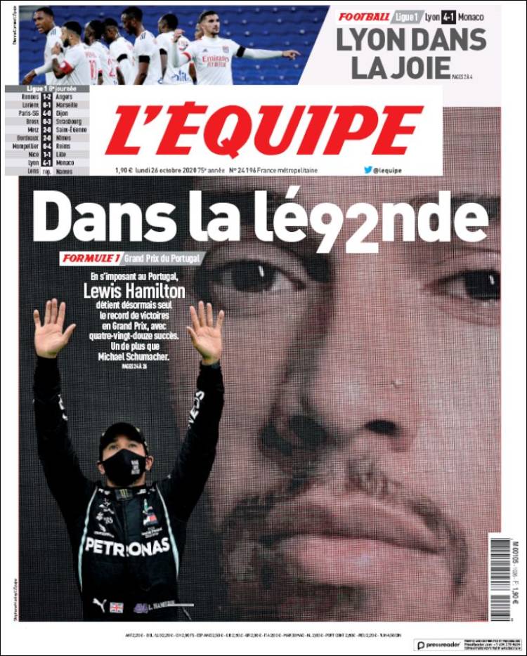 Portada de L'Equipe (Francia)