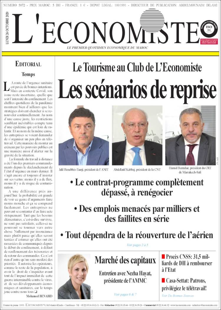 Portada de L'Economiste (Marruecos)