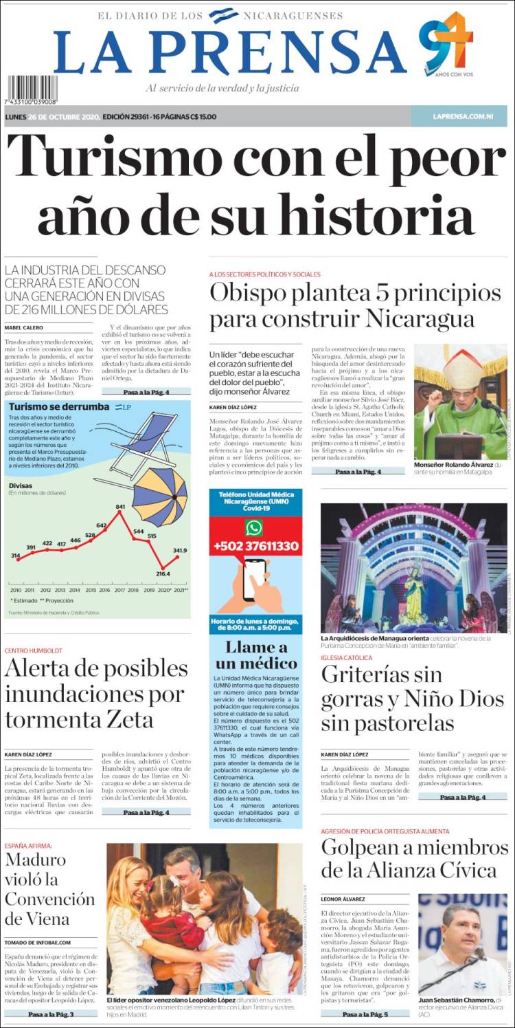 Portada de La Prensa (Nicaragua)