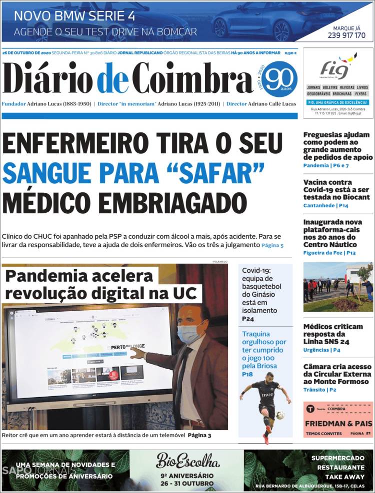 Portada de Diário de Coimbra (Portugal)