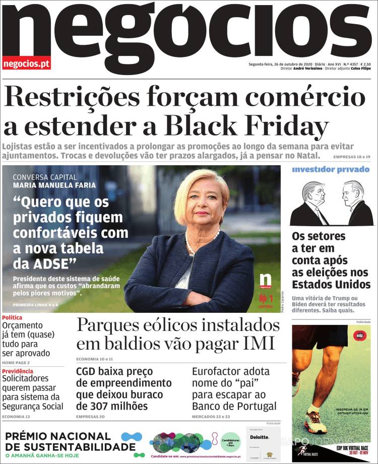 Portada de Jornal de Negócios (Portugal)
