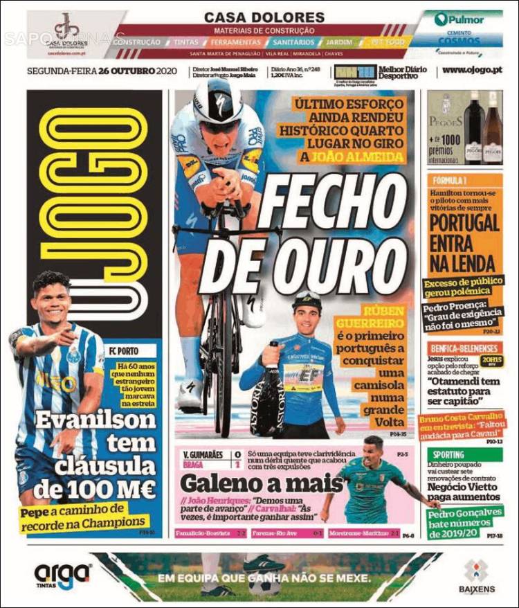 Portada de O Jogo (Portugal)
