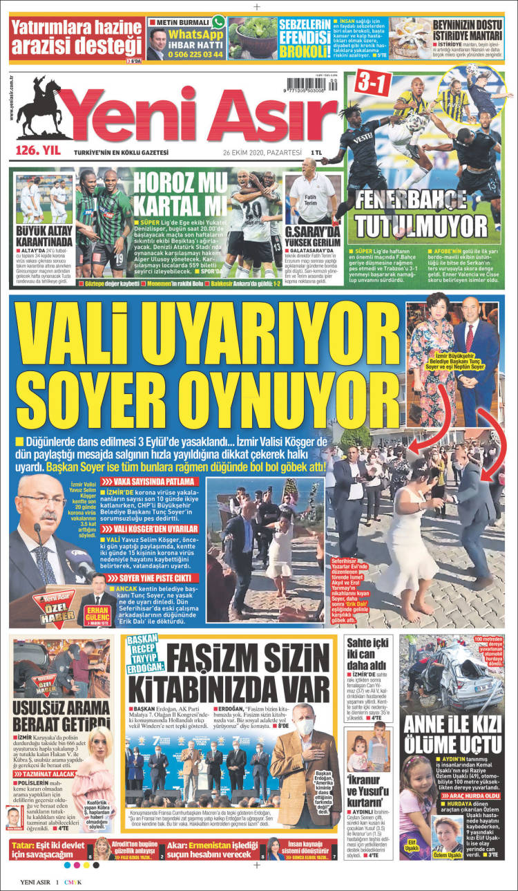 Portada de Yeni Asır (Turqu&iacute;a)