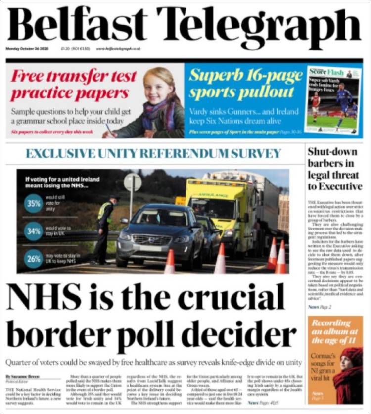 Portada de Belfast Telegraph (Reino Unido)