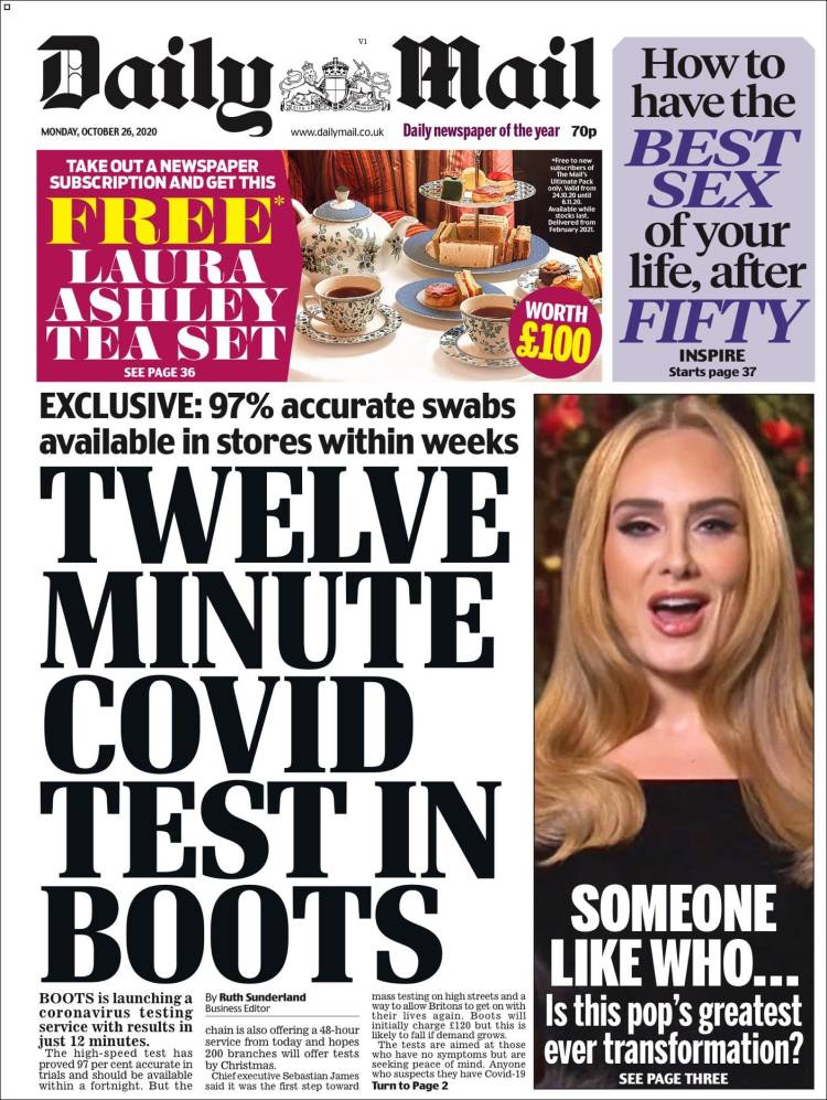 Portada de Daily Mail (Reino Unido)