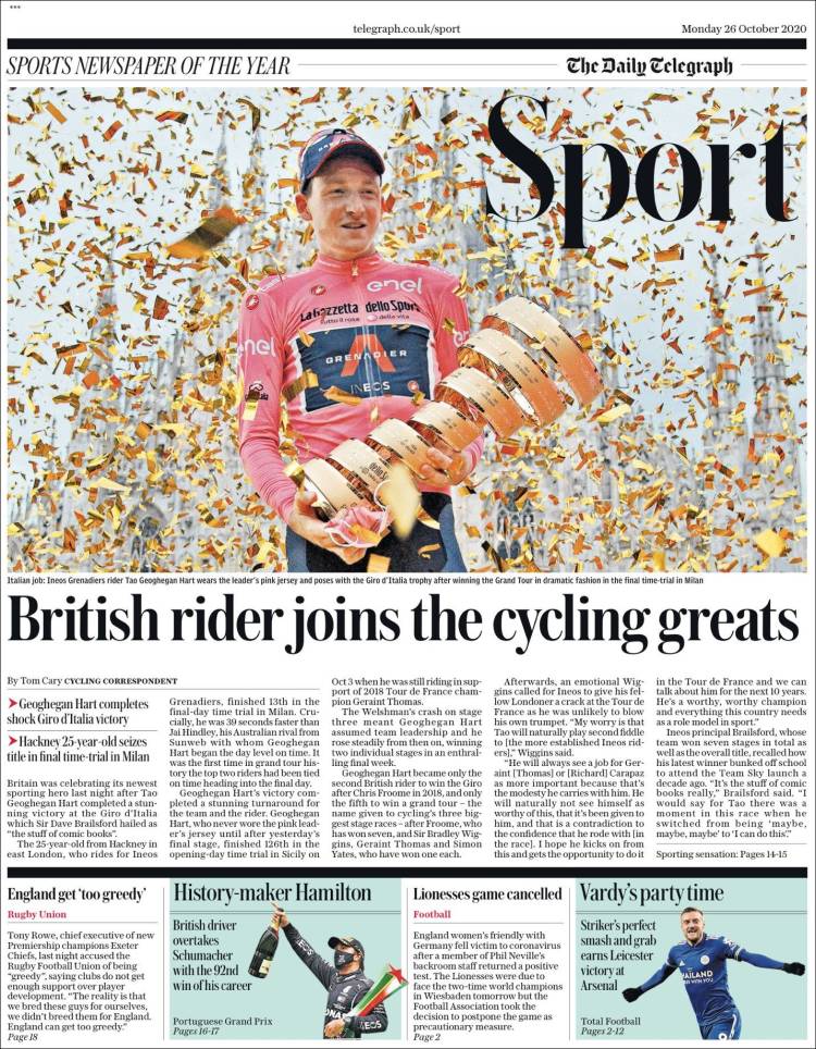 Portada de Telegraph Sport (Reino Unido)