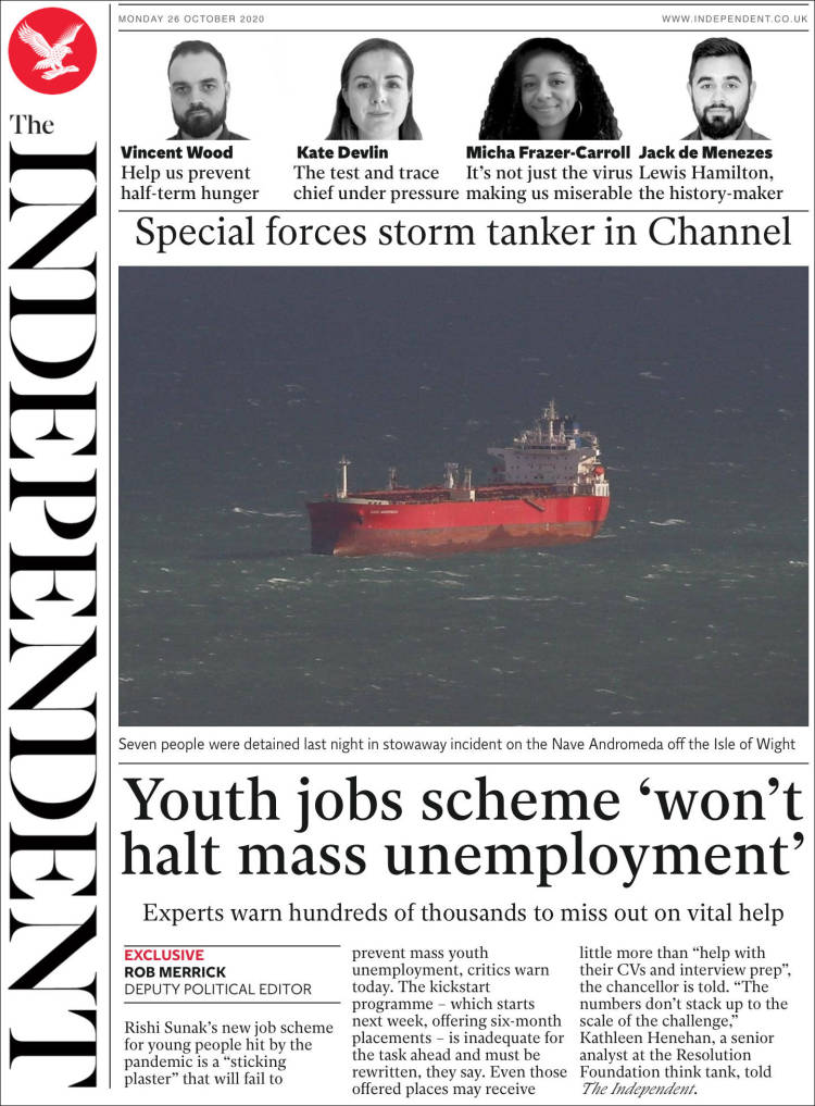 Portada de The Independent (Reino Unido)