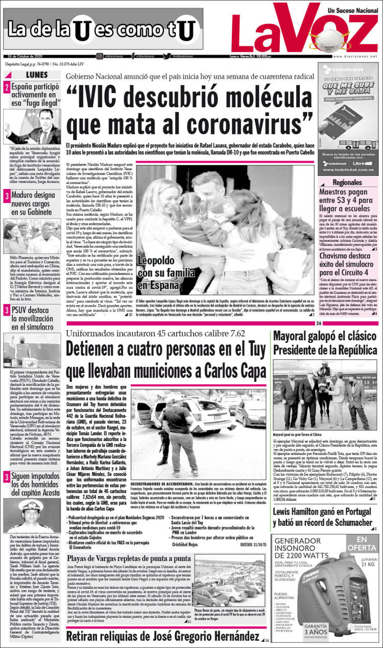Portada de Diario La Voz (Venezuela)