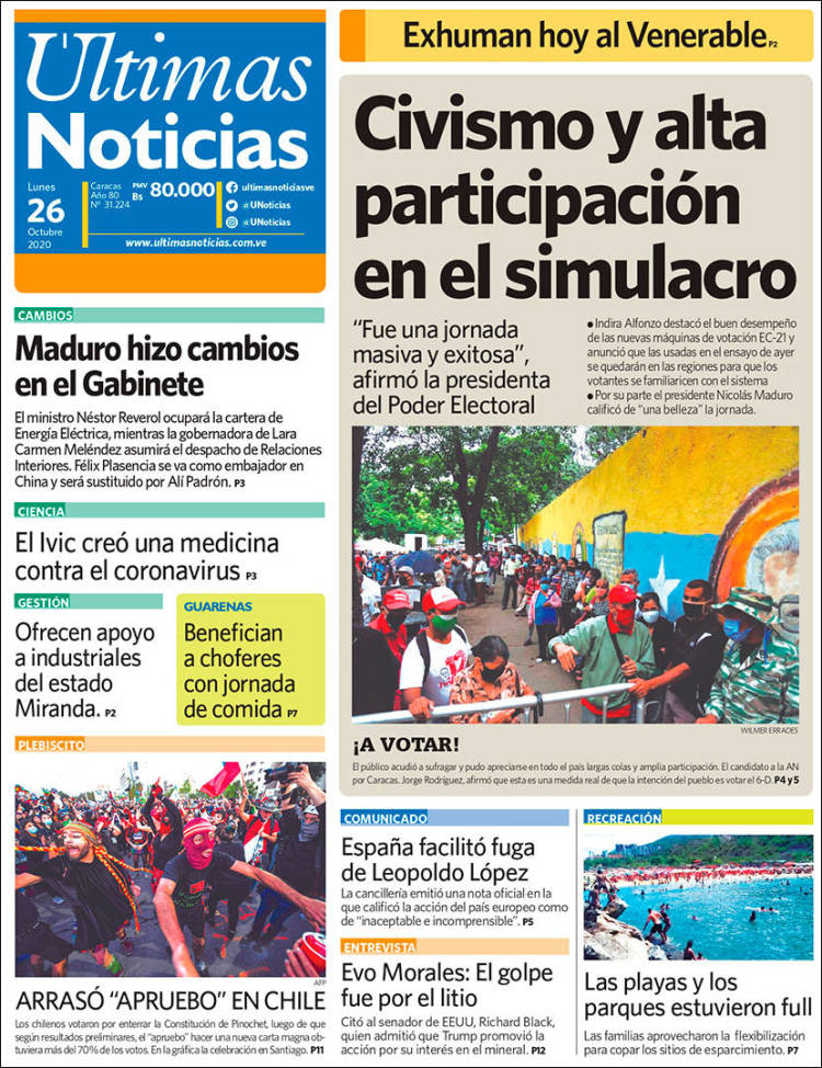 Portada de Últimas Noticias (Venezuela)